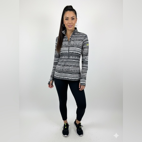 Nike Pro HyperWarm Dri FIT Half Zip Pullover Long Sleeve Black Gray Geo Print - Picture 1 of 10